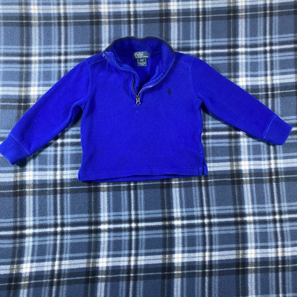 Polo Ralph Lauren Kids Royal Blue 1/4 Zip Cotton Ribbed Sweater 2T 321189705